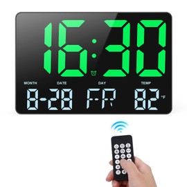 ORIA Digital Wall Clock with Remote Control, 11.5" Large LED Display Wall Clock with Date/Time/Temp Display, 4 Brightness Levels, Snooze, Desk/Wall Clock for Bedroom, Living Room, Office, Gym, Garage