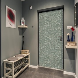 funlife Peel and Stick Door Murals, Self-Adhesive Door Decals, Leather Effect Textured Vinyl Wallpaper Sticker for Bedroom Living Room Home Decor, 15.19" x78.74" 2pc, Grass Pattern Sage