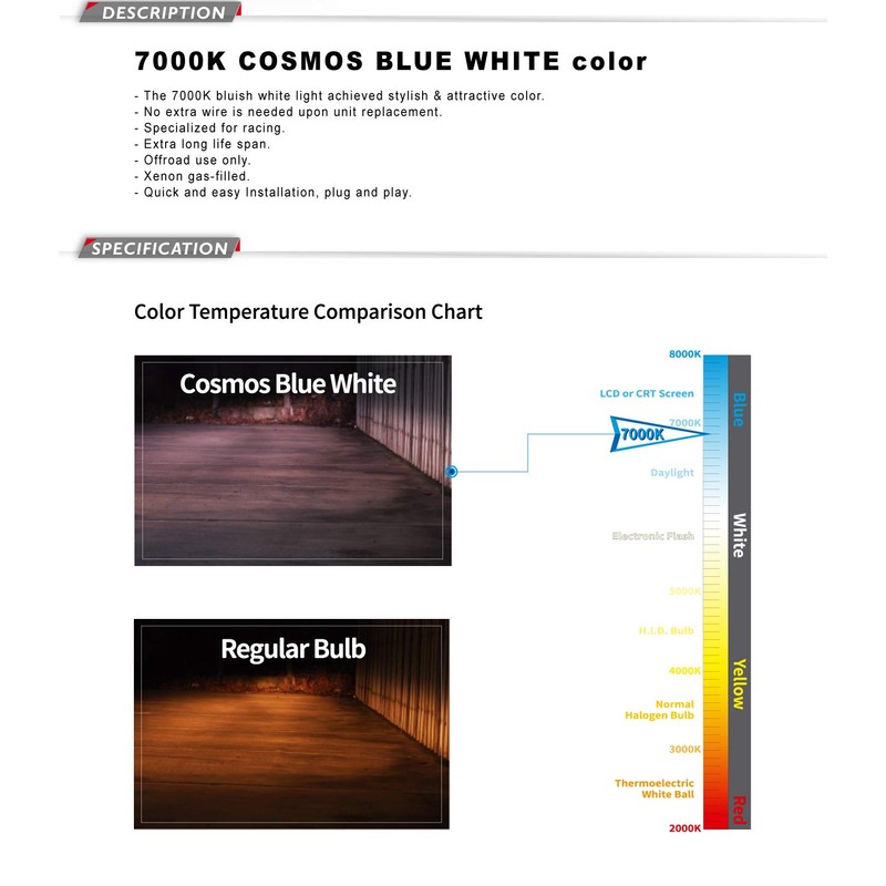 MARUTA® H7 100W 12V Cosmos Blue (7000K) Xenon Gas Filled