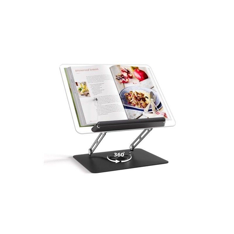 HAUTOCO Adjustable Acrylic Book Stand for Reading, 360° Rotating Base,
