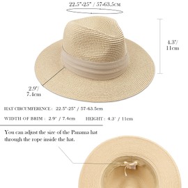 DRESHOW Women's Panama Hat Fedora Beach Sun Hat Wide Edge Straw Roll Up Hat UPF 50+, Ribbon Beige Uk