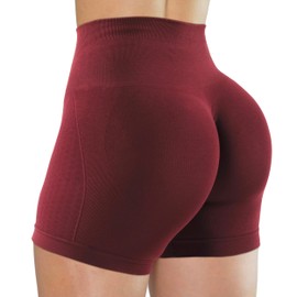 Unthewe - Pantalones cortos de entrenamiento para mujer, sin costuras, para levantamiento de glúteos, cintura alta, control de abdomen, gimnasio y yoga, Borgoña (New Burgundy), M