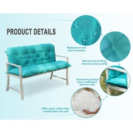 COSNUOSA Swing Replacement Cushions Waterproof Porch Swing Cushions 2-3 Seater Outdoor Swing Cushions for Outdoor Furniture Ocean Blue 60x40 Inches