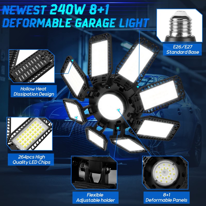 ISKYDRAW LED Garage Light Bulb, 240W Garage Lighting 24000LM with