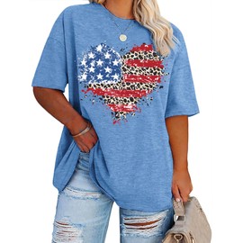 Plus Size Amrican Flag Heart Shirt Women Patriotic Graphic Tees 4th of July Tops USA Star Stripe Tee (Blue,3XL)