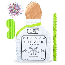 Jergrim White Tequila Bottle Piñata 4-piece set, 16x11x3 inches, Perfect for Party Decorations, Photo Prop, Cinco de Mayp, Birthday, Funny Anniversary, 21 birthday - Fits candy/favors