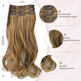 Vlasy Hair Extensions Clip in,3PCS Wavy Clip in Extensions,20 Inches Long Synthetic Clip on Hair Hairpiece Full Head for Women Girls(27/613#)