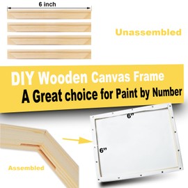 ECOIOU DIY Canvas Mini Stretcher Bars 6x6 Inch Canvas Frame, Sturdy Stretcher Frames for Oil Paintings, Prints, Paint by Numbers & Posters(Need Extra Size to wrap Around The Frame)