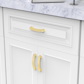 FURNIWARE Pack of 10 Brass Cabinet Handles, Kitchen Handles Drawer Pulls 96mm(3.8 Inch) Hole Center, Hardware Modern Kitchen Cabinet Door Handles, for Kitchen and Bathroom Cabinets Cupboard