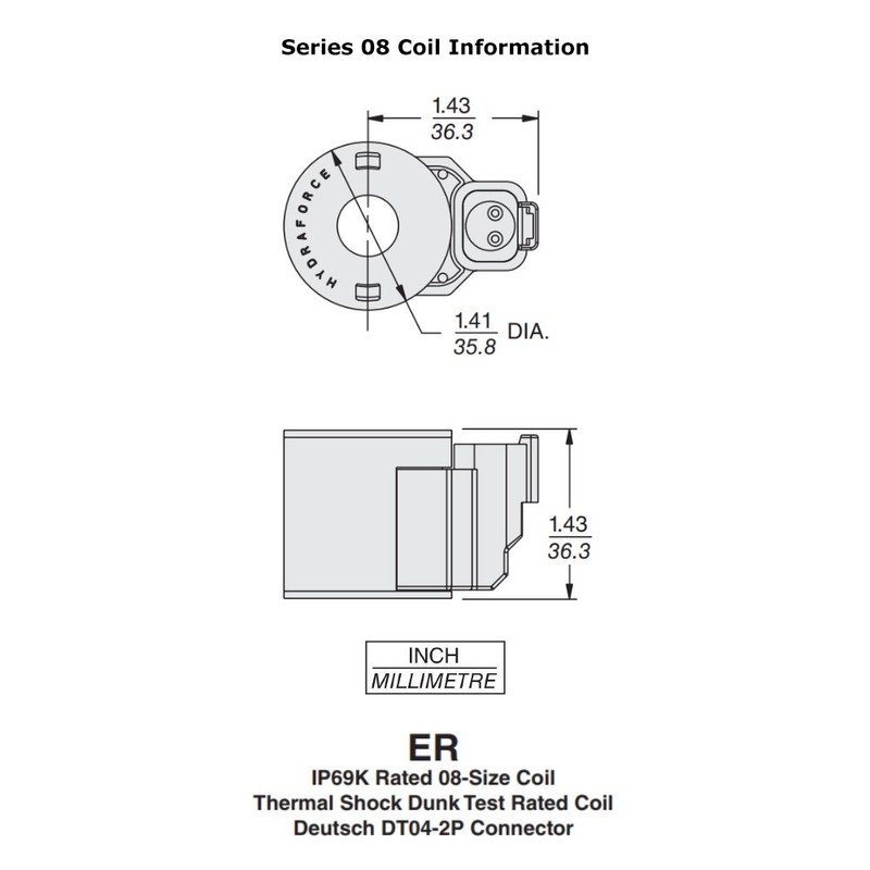 HydraForce 4303612 Solenoid Valve, Deutsche Connector, 12v DC, 08 Series