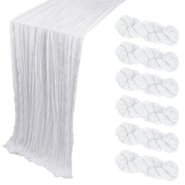 Arucxlzq 6 Pack White Gauze Cheesecloth Table Runners 10ft (35x120 Inch) - Boho Wedding Decor for Bridal Showers, Baby Showers & Birthday Parties