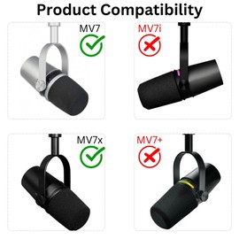 RhymKawa MV7 Pop Filter Replace for Shure MV7,MV7X Microphone Windscreen Cover, Black with White Retainer Ring