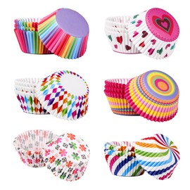 JurciCat Pack of 600 Muffin Cases Paper Cupcake Moulds 6 Types of Patterns Combined Muffin Mould Paper Muffins Paper Cups Mini Baking Cups for Birthday Party Wedding Baking Dessert