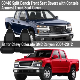 EDIETH Front 60/40 Split Bench Seat Covers with Console Armrest Seat Cover-Black Fit for Chevy Colorado GMC Canyon 2004 2005 2006 2007 2008 2009 2010 2011 2012