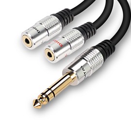 MEIRIYFA 6.35mm 1/4 inch TRS Male to Dual 3.5mm 1/8 inch TRS Female Splitter Y Cable Adapter, 6.35mm to 3.5mm Adapter Cable for Amplifiers, Home Theater, Mixer - 53cm