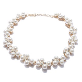 'olu'lu Women's Pearl Rhinestone Bijou Necklace Earrings Set, Necklace