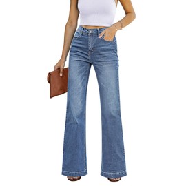 GRAPENT 70s Clothes for Women's Baggy Jeans Women's High Waisted Wide Leg Pants Womens High Waisted Jeans for Women Stretch Bootcut Western Womens Jeans Size 10 Color Bay Blue Size 8 Size 10