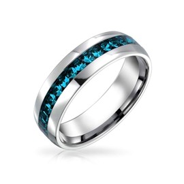 Blue Crystal Eternity Band Ring for December Birth Month Women Men Silver Toned Stainless Steel