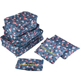 Go2buy 6pcs Travel Luggage Organizer Set Backpack Storage Pouches Suitcase Packing Bags (Blue Flower)