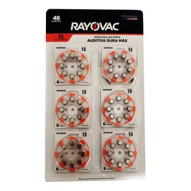 Rayovac 48 Pilas Auditivas 13, Paquete con 6 Blister de 8 Pilas c/u.