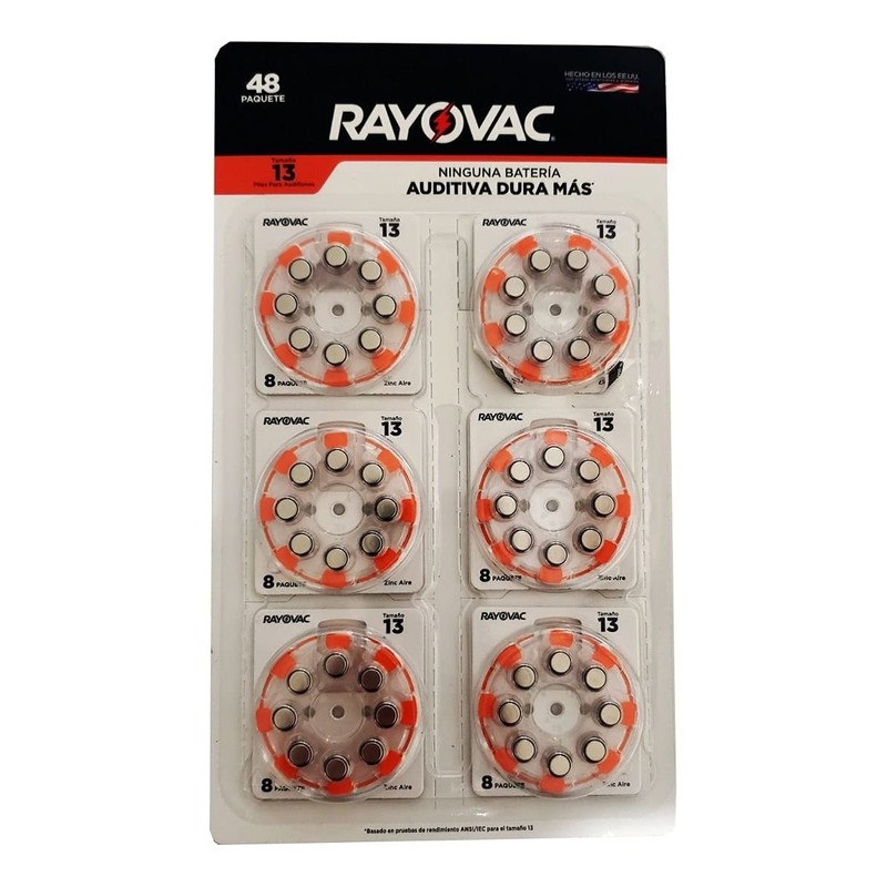 Rayovac 48 Pilas Auditivas 13, Paquete con 6 Blister de