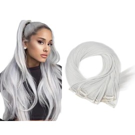 Clip In Human Hair Synthetic Hair Extension Highlights Streaks 26'' (2, Light Silver Grey - 20 inch)