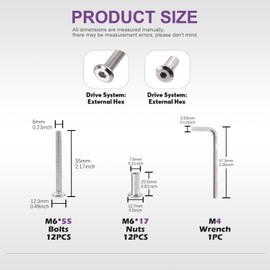 Swpeet 25Pcs M6x55mm Nickel Plated Sliver Binding Screws Hex Drive Socket Cap Bolts Barrel Nuts Assortment Kit with 1Pcs Allen Wrench, Screw Post Fit for Furniture Countsunk Belt