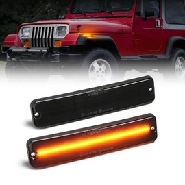 SUPAREE LED Side Marker Lights Front Fender Lights Compatible for 1987-1995 Jeep Wrangler YJ Smoked Lens Amber Side Turn Signal Lights fit for Wrangler YJ Replace 56001424 1 Pair