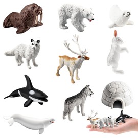 LYSHOOCE 10 Piece Toy Set with Arctic Animals Polar Fox Seals and Mini Sea Dwellers for Children's Games (Arctic Animals)