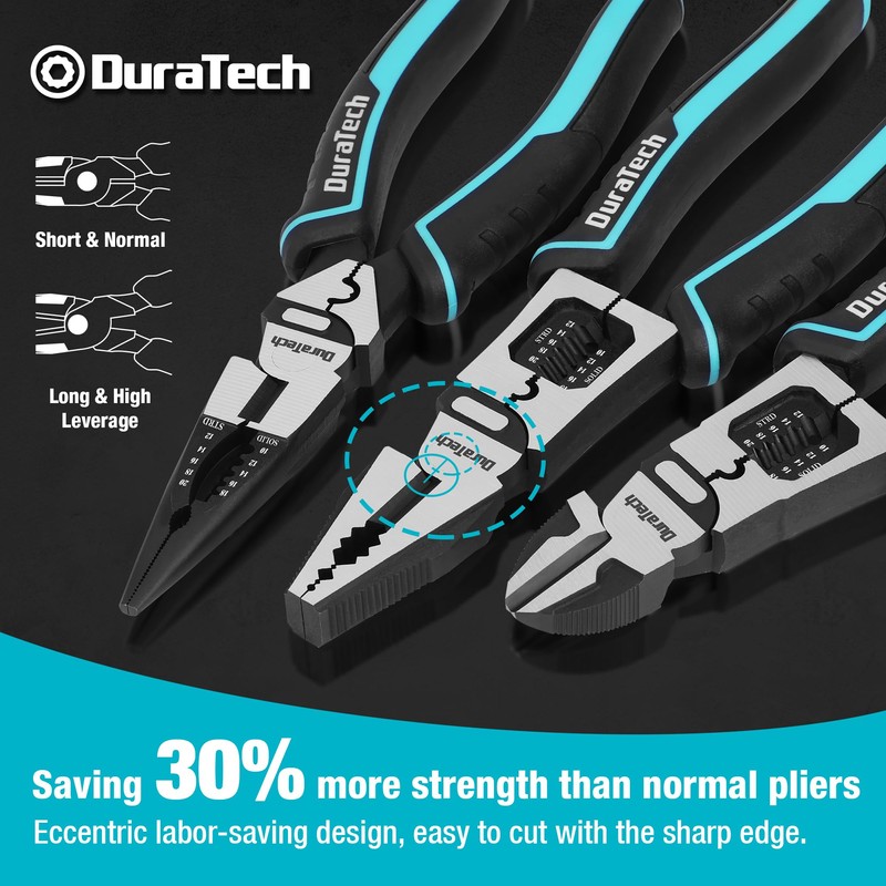 DURATECH 3PCS Pliers Set, Large 6 in 1 Multifunctional Wire