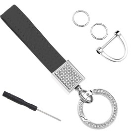 LALOCAPEYO 1Pcs Leather Car Keychain for Women Keyrings Screwdriver Accessories with Glitter Rhinestones Universal Key Fob, One Size