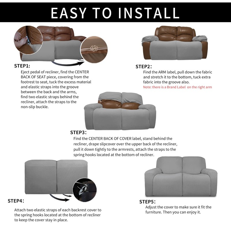 Easy-Going 100% Dual Waterproof Recliner Loveseat Cover, 6-Pieces Stretch Relining