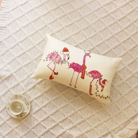 Ogiselestyle Watercolor Flamingo Christmas Lumbar Throw Pillow Cover, 12 x 20 Inch Winter Xmas Holiday Cushion Case Decoration for Sofa Couch