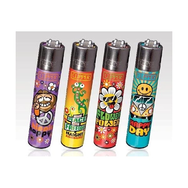4 New Refillable Original Clipper Lighters Hippi Design