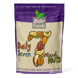 BetterFoods Daily 7 Mixed Nuts, Almonds, Brazil Nuts, Cashews, Hazelnuts, Macadamias, Pecans, Walnuts, 5g Plant Protein, 4g Net Carbs, Sodium-Free, Keto-Friendly, Vegan, Gluten-Free, 20oz, Pack of 1