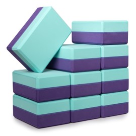 Sunshine Yoga 4" Striped Yoga Block, 10 Pack Bulk EVA Foam Yoga Blocks, Firm and Supportive Yoga Brick, Balance Foam for Stretching, Pilates, and Workout, 4" x 6" x 9", Northern Lights