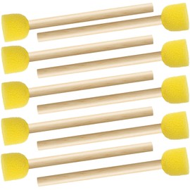 BEIQIYA 10pcs Round Sponges Brush Set, Wooden Handle Sponges Paintbrushes, Sponge Painting Staining Tool for Wallpaper Windows Clay Models DIY Arts Crafts Projects-Yellow