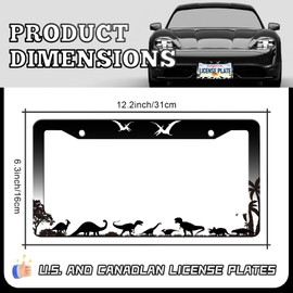 Dinosaurs Silhouette License Plate Frames - 2 Pack Dinosaur Animal Tree License Plate Holder Covers, Aluminum Metal Rust-Proof Waterproof Car Tag Frame with Screws Fasteners Caps
