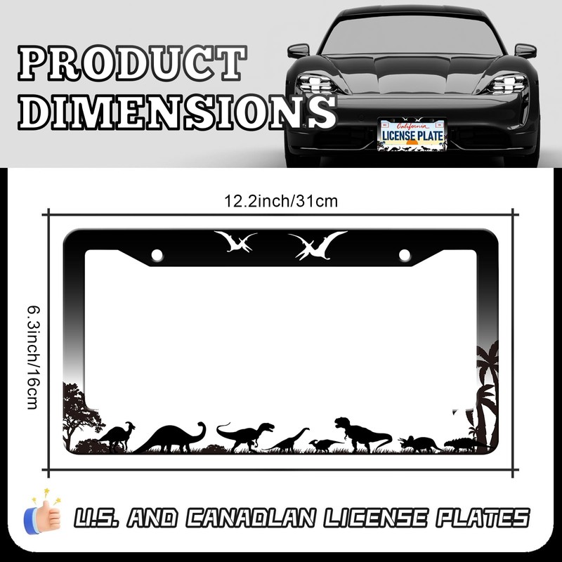 Dinosaurs Silhouette License Plate Frames - 2 Pack Dinosaur Animal