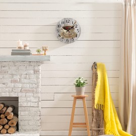 LOKMU Silent Non Ticking Clock 12 Inch, Round Wall Clock,Decorative for Living Room, Kitchen, Home,Bathroom, Bedroom, Office or School, Coffee Cup on Wooden