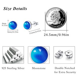 Simple Round Stud Earrings for Women 925 Sterling Silver Tiger Eye/Mood Stone/Pink Quartz/Amethyst/Moonstone Stud Earrings Minimalist Stud Hypoallergenic Earrings for Women 4/6/8mm, 6mm, Sterling