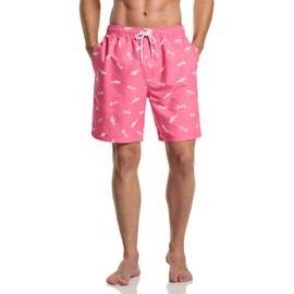 TSLA Men's Swim Trunks, Quick Dry Beach Swimming Board Shorts, Bathing Suits with Inner Mesh Lining and Pockets, Print 7'' Board Shorts Fish Pink, Medium
