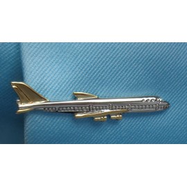 Unbekannt Airplane Tie Clip Short 5.8 cm Long Bi-Colour Shiny + Gift Box Beautiful Accessory for Silk Tie for All Flight Enthusiasts, Brass, Without Stone