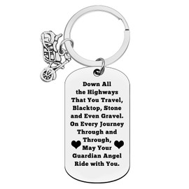 Xiahuyu Biker Gifts Keychain Motorcycle Keychain May Your Guardian Angel Ride With You Keyring Ride Safe Keyring Christmas Birthday Gift Biker Gifts for Him Boyfriend Husband Dad Son