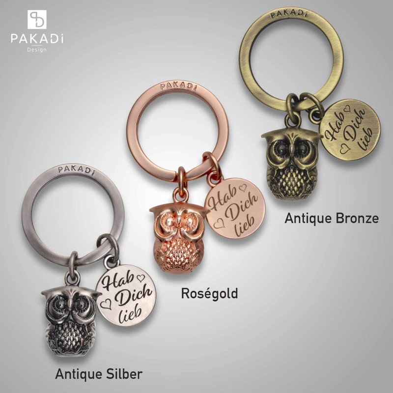 PAKADI Berta Owl Keyring, Rose gold matt, S, Keyring
