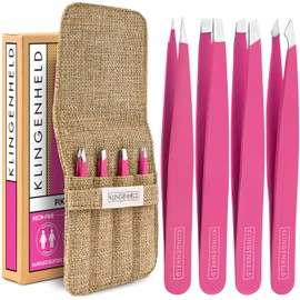 KLINGENHELD® Precise Tweezers Set with Hand-Cut Tips - Perfect for All Applications - Includes Cotton Case 100% Plastic-Free & Sustainable - Tweezers Eyebrow Plucking, 21 Colours