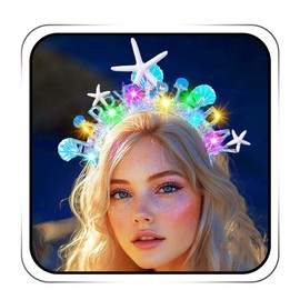 ACEDRE Light Up Mermaid Crown Birthday Headband Glowing Starfish Costume Hair Accessories for Women