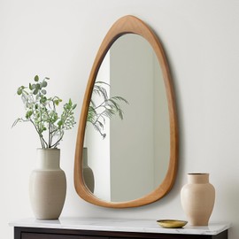 Irregular Wall Mirror for Decor,Wood Asymmetrical Mirror Modern Large Vanity Bathroom Mirror,19.5 x 30.5 inch Unique Decorative Mirror for Entryway,Bedroom,Living Room,Washroom