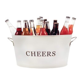 Twine Rustic Farmhouse Decor Ice Bucket And Galvanized Cheers Tub, 6.3 gallons, cream