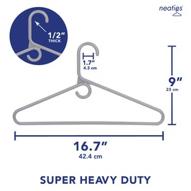 Neaties Super Heavy Duty Plastic Hangers with Accessory Hook, Heavy Duty Plastic Non Slip Clothes Hangers for Suits, Coats, Dress, Shirts, or Belts, White 12pk